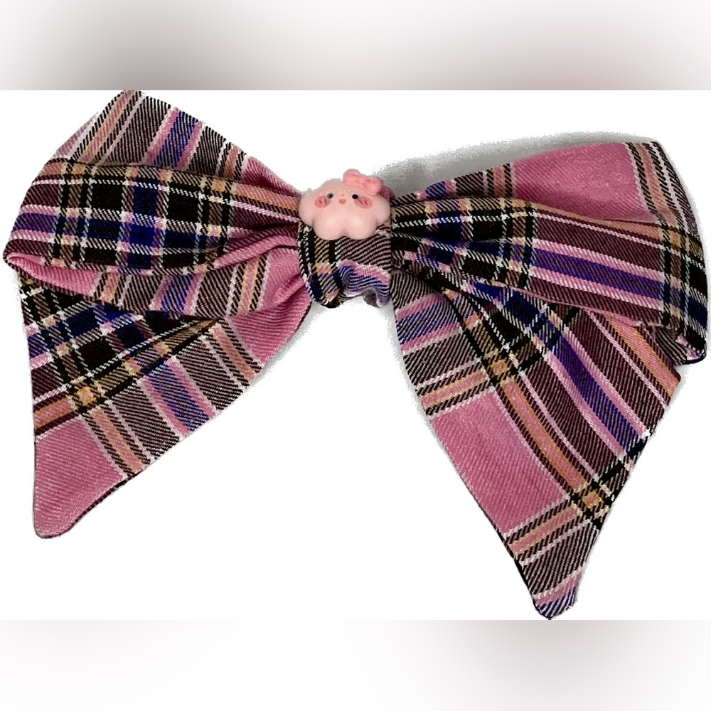 Bow Hair Clip Pink Plaid One Size - Picture 4 of 4